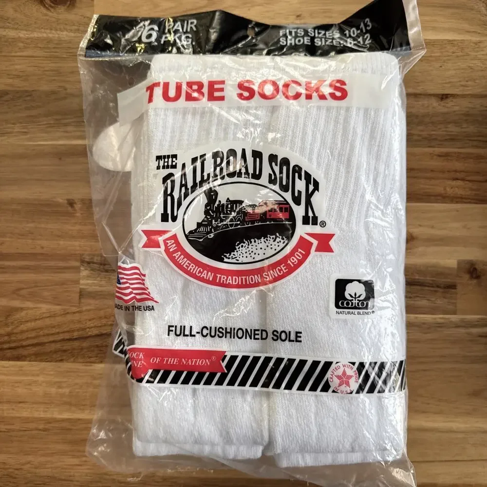 Railroad Sock‎ 6 Pair White Tube Socks USA Sock Size 10-13 Shoe Size 6-12 New